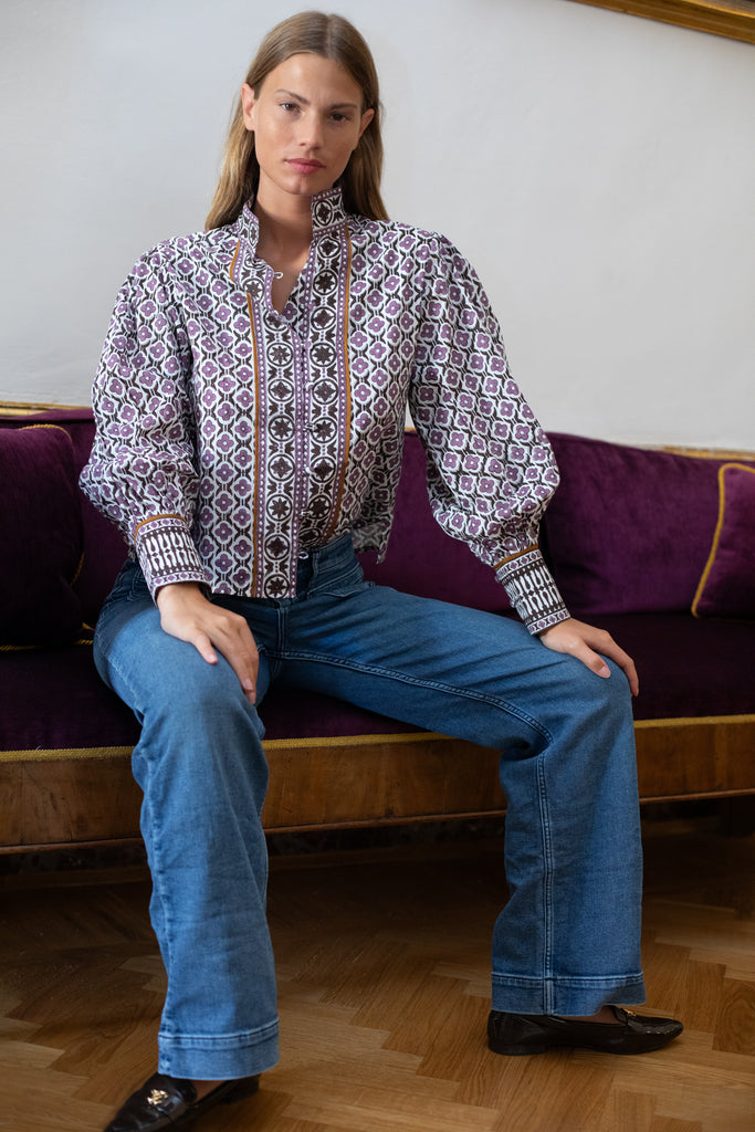 Boxy Balloon Sleeve Top | Plum/Espresso Fiore