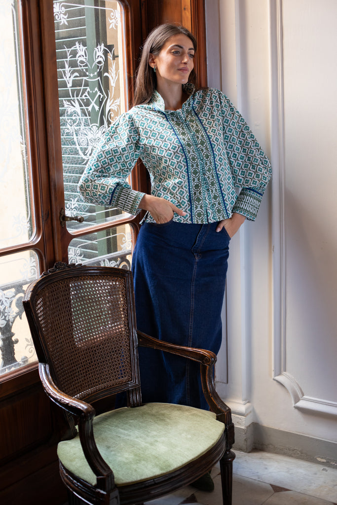 Boxy Balloon Sleeve Top | Verdigris Fiore