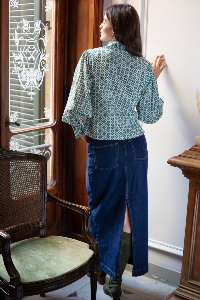 Boxy Balloon Sleeve Top | Verdigris Fiore