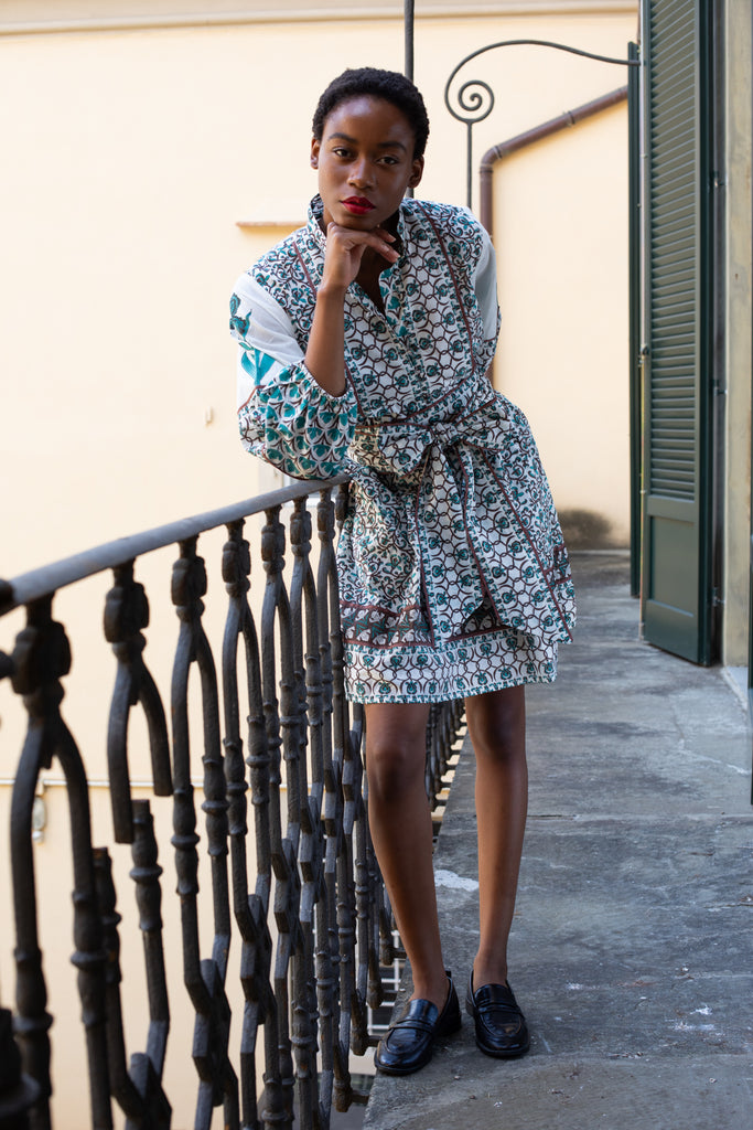 SUE SARTOR Flounce Shorty | Verdigris/Espresso Iris