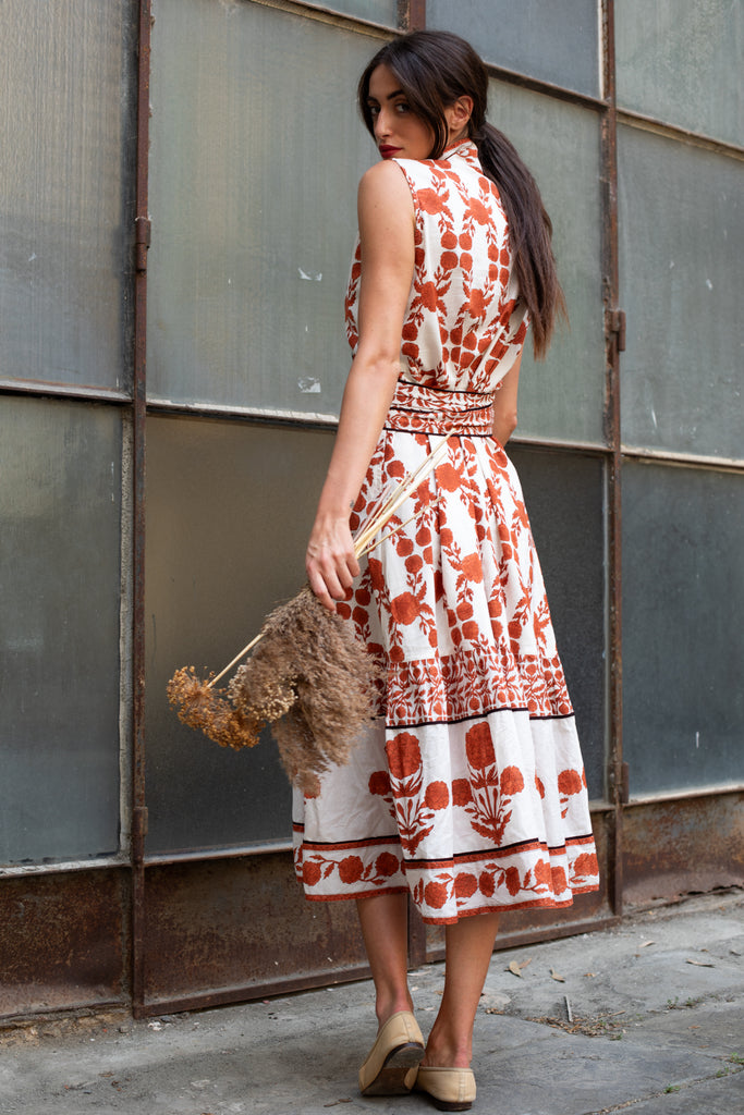 Sleeveless SUE SARTOR Flounce | Terracotta SUE SARTOR Marigold