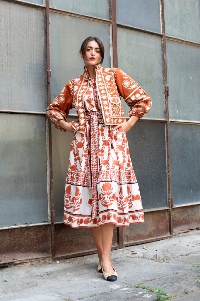 Sleeveless SUE SARTOR Flounce | Terracotta SUE SARTOR Marigold