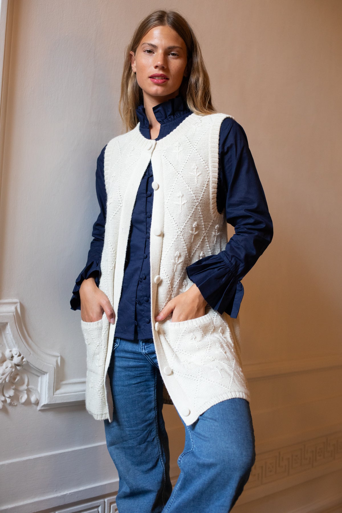 Long Vest | Ivory Trellis
