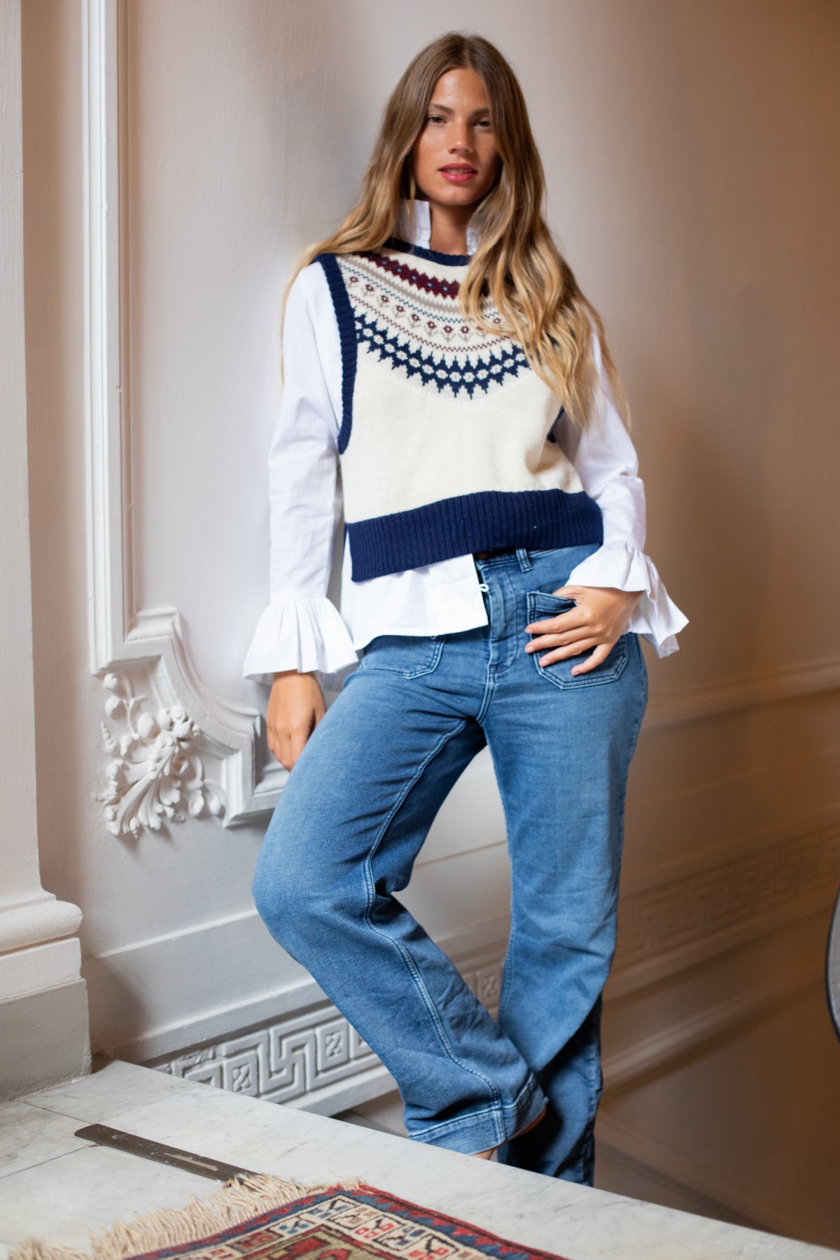 Boxy Vest | Navy/Burgundy/Ivory Fair Isle