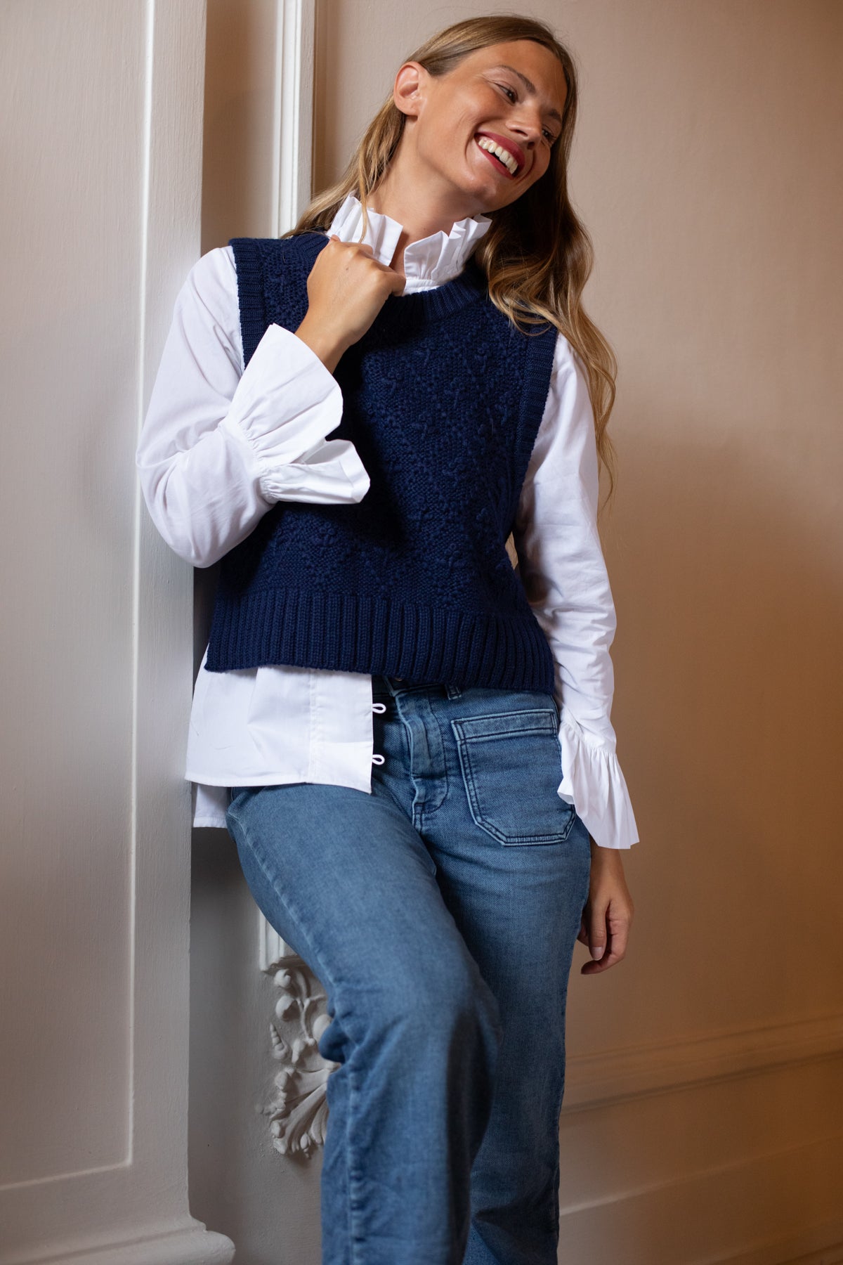 Boxy Vest | Navy Trellis
