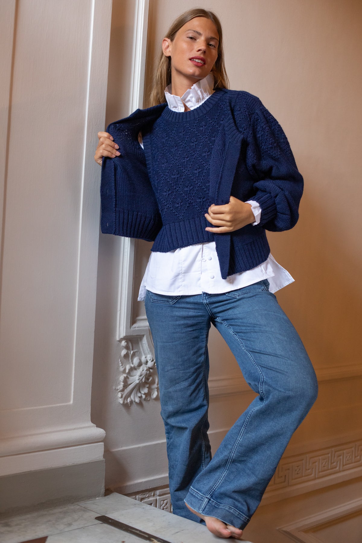 Boxy Vest | Navy Trellis