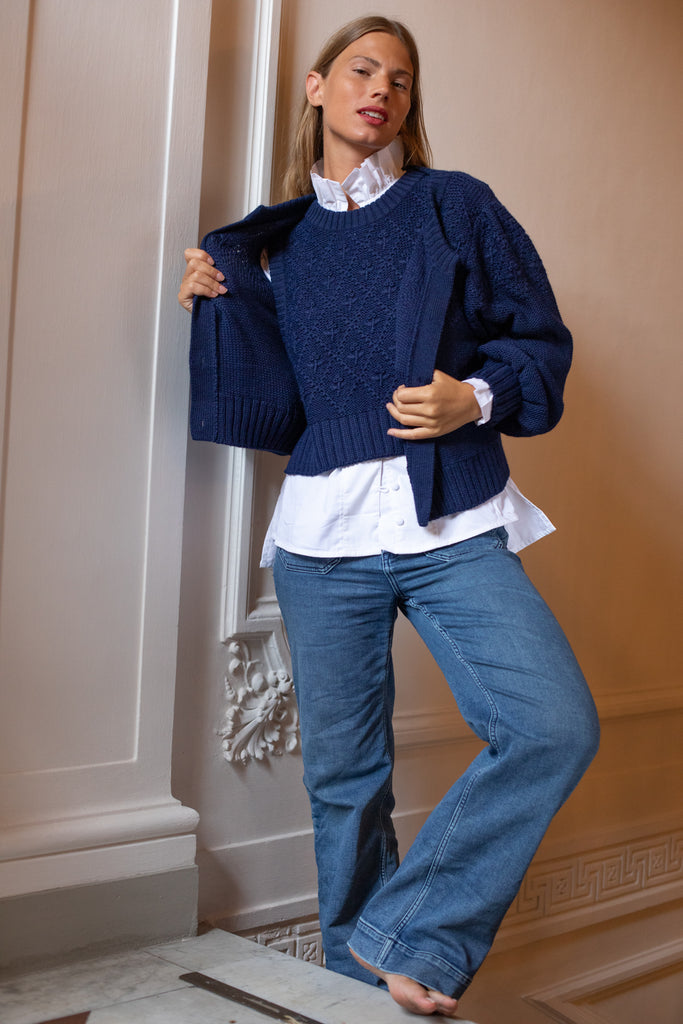 Boxy Vest | Navy Trellis