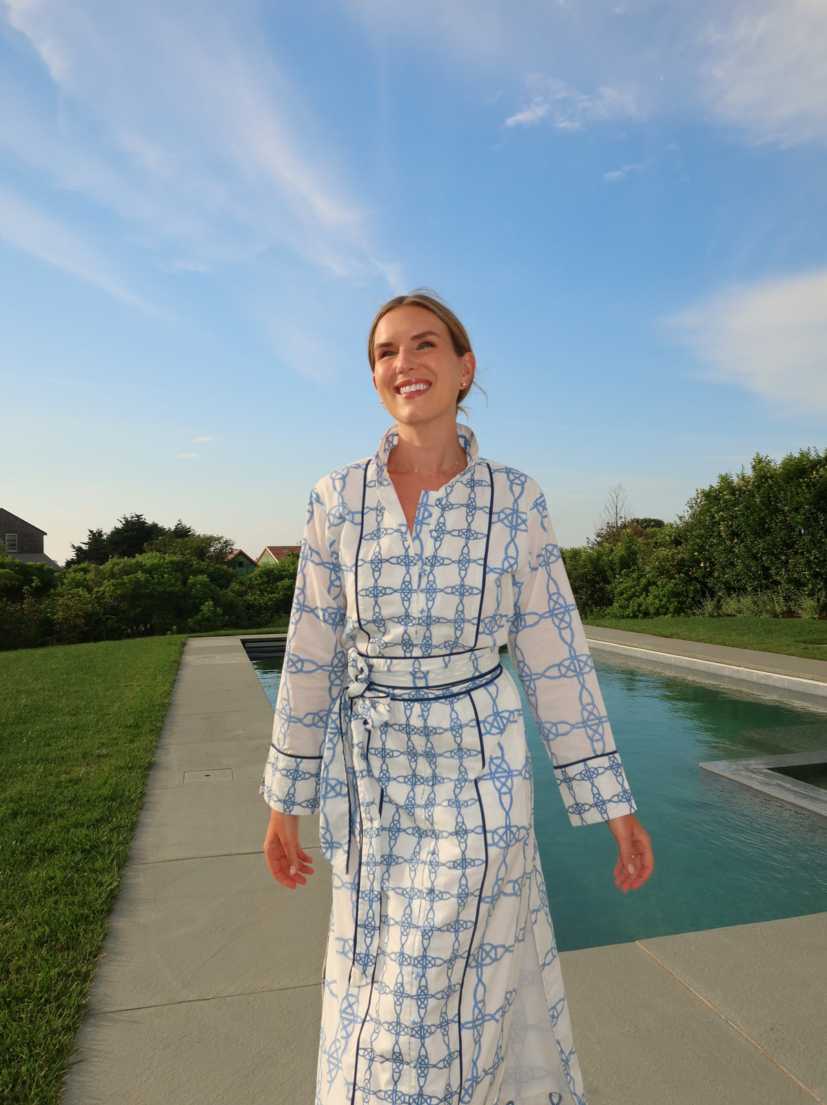 Caftan long à col cintré | Coquille Saint-Jacques péridot/corail mou