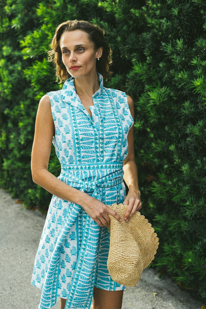 blue coral dress Sleeveless Marrakech Mini by SUE SARTOR XL the dress comes in Site Category:Dresses Material:MOP B Darlin | Patterned