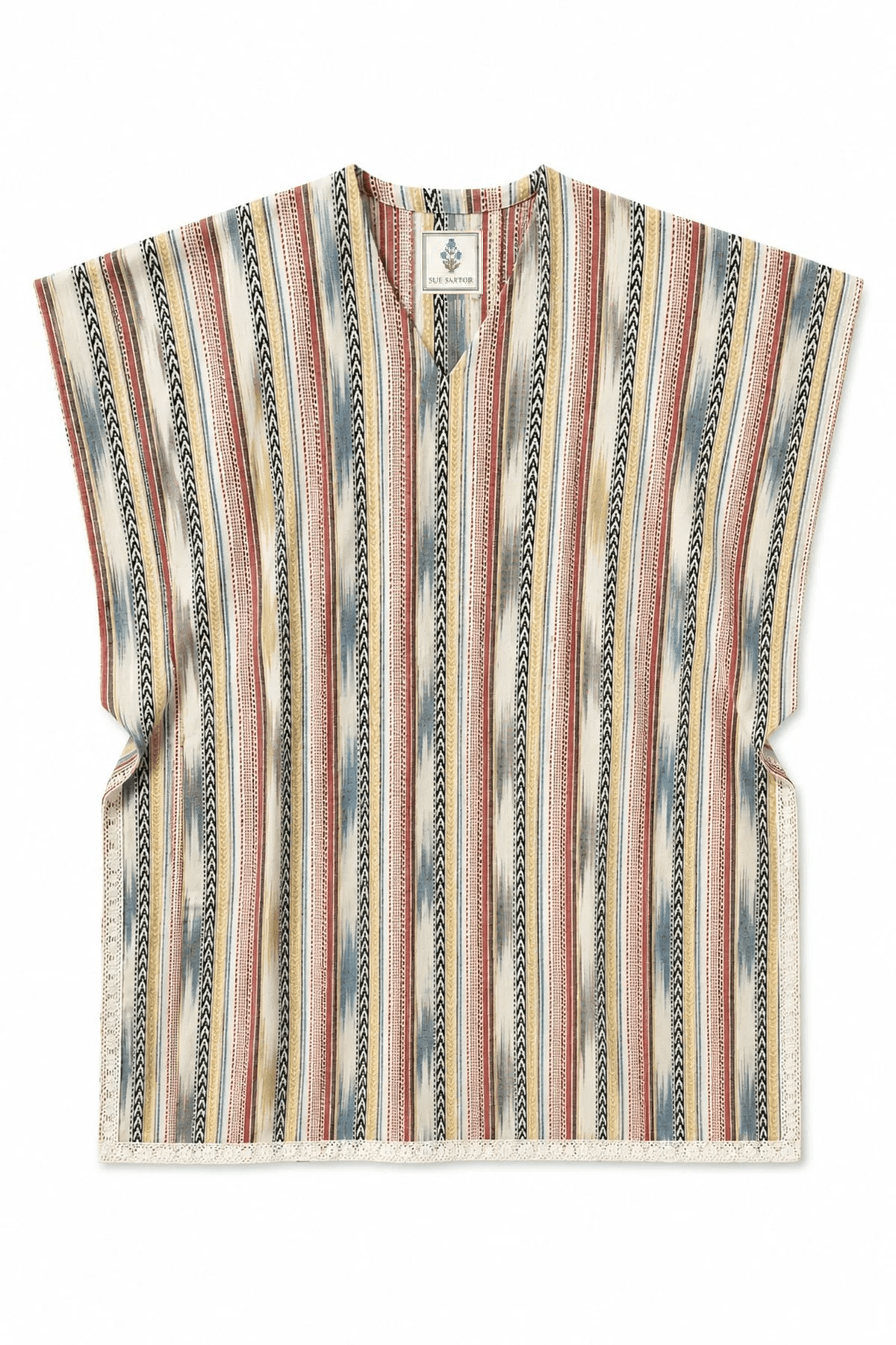 V-Neck Beach Kaftan Long | Cap Ferrat Ikat Stripe