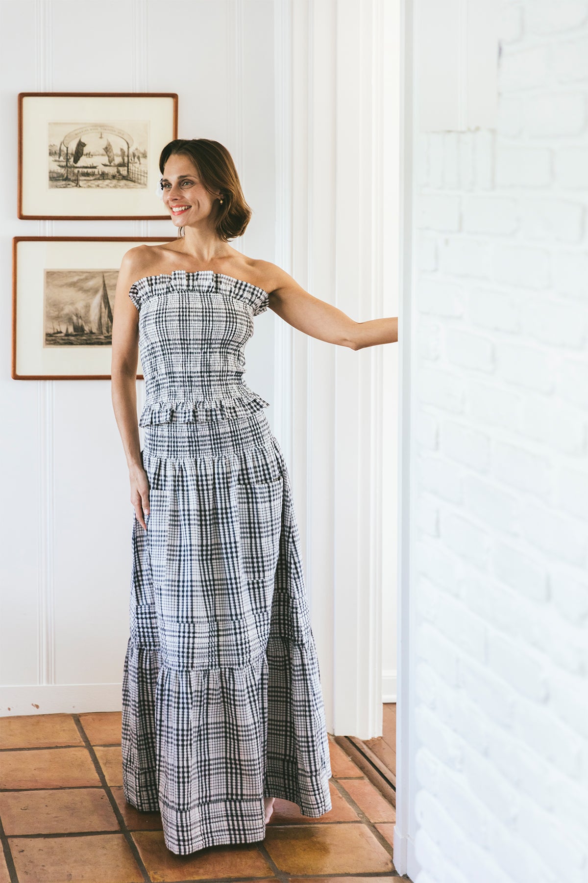 Strapless Bandeau Top | Noir et Blanc Cannes Windowpane