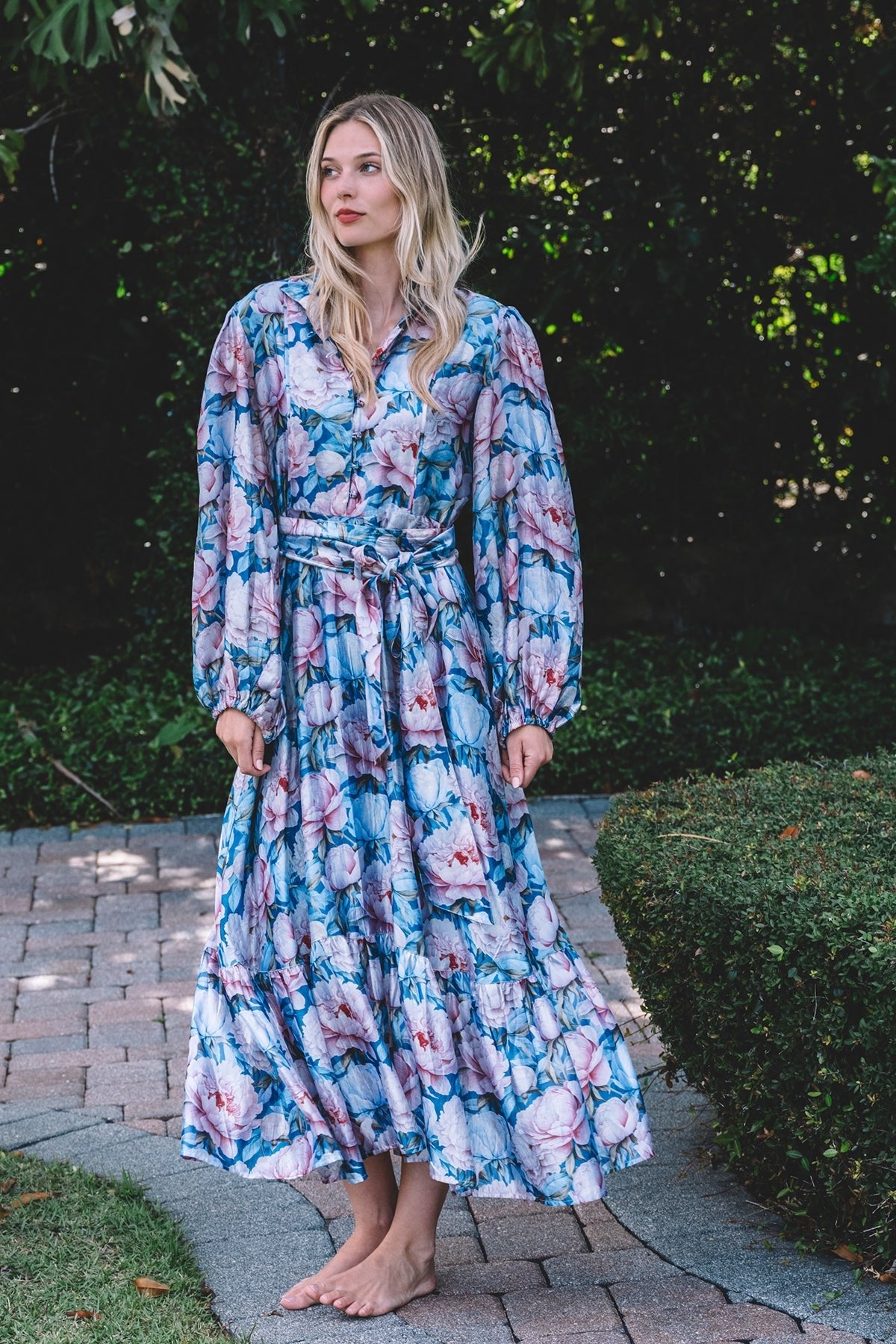 SUE SARTOR Flounce Maxi  | Delft Heirloom Rose Silk