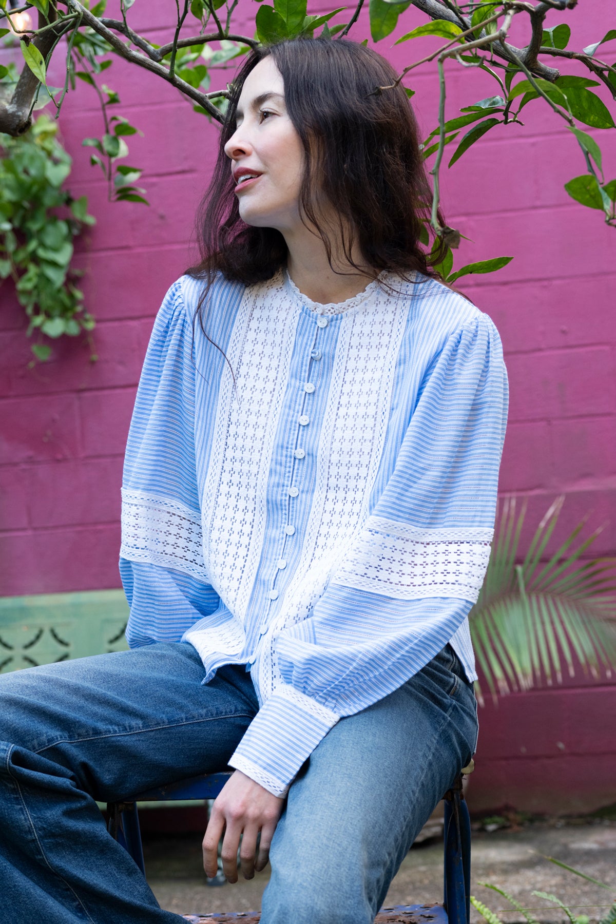 Túnica de Bangalore | Cosecha de dalia burdeos / azul cerúleo
