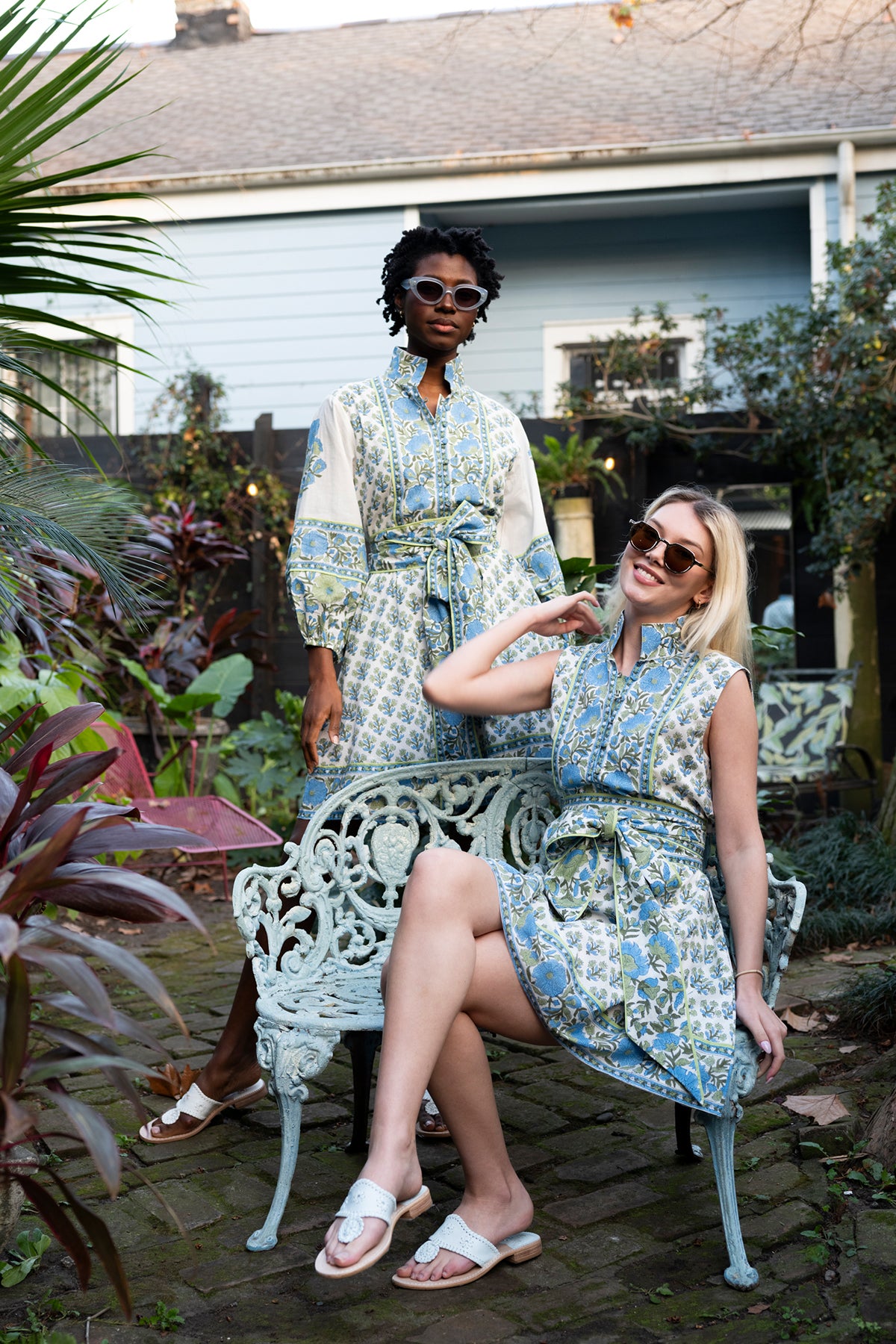SUE SARTOR Flounce Shorty | Bleu/Thyme Vintage Poppy