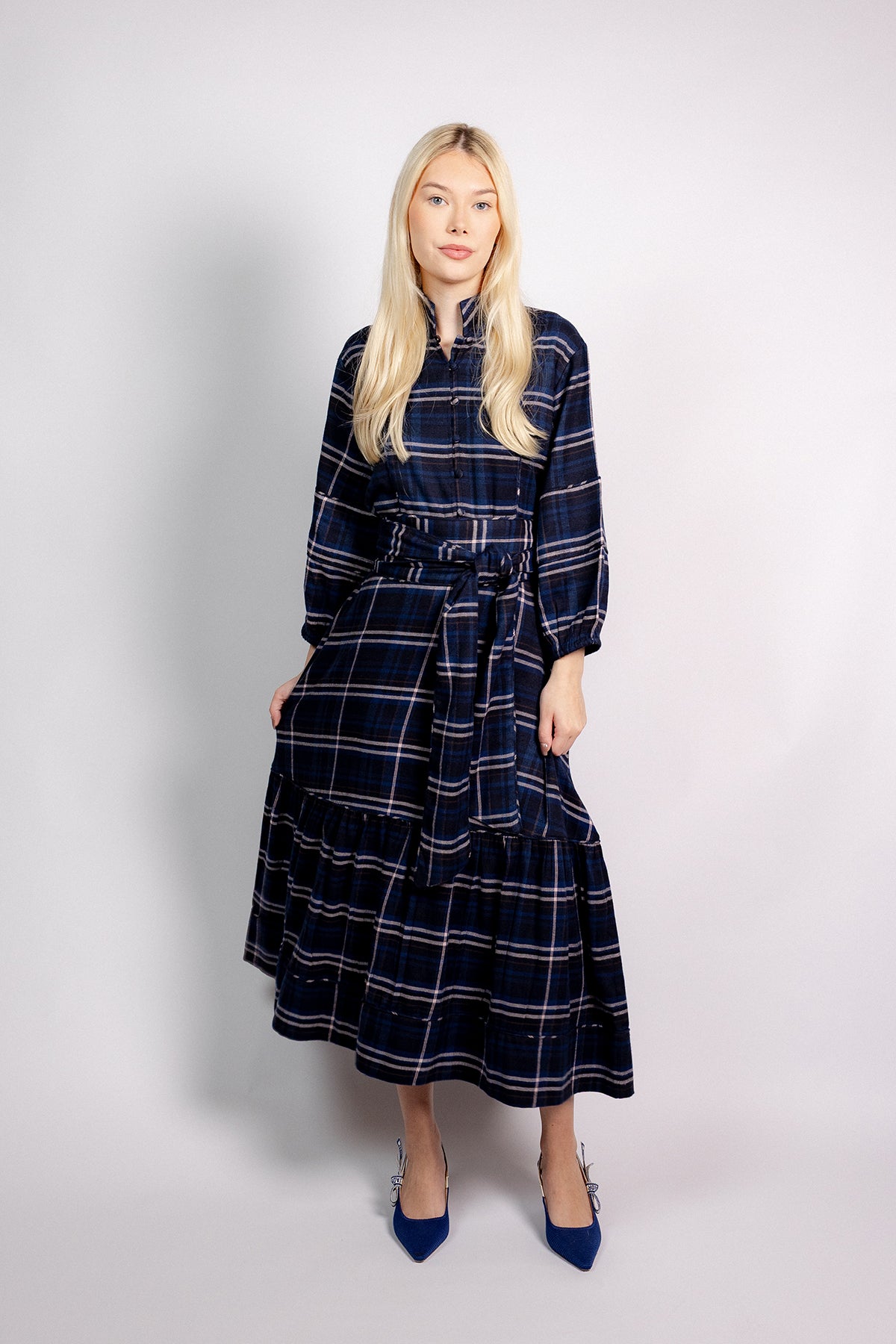 SUE SARTOR Flounce | Midnight/Noir Windowpane Plaid