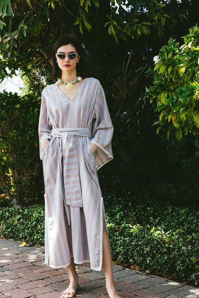 トップス SU PARIS Stripe V-NECK KAFTAN V-Neck Beach Kaftan Long – Kaftan – by SUE SARTOR