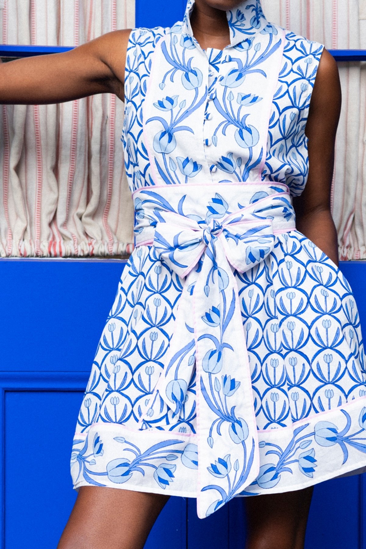 Sleeveless SUE SARTOR Flounce Mini | Cerulean Tulip
