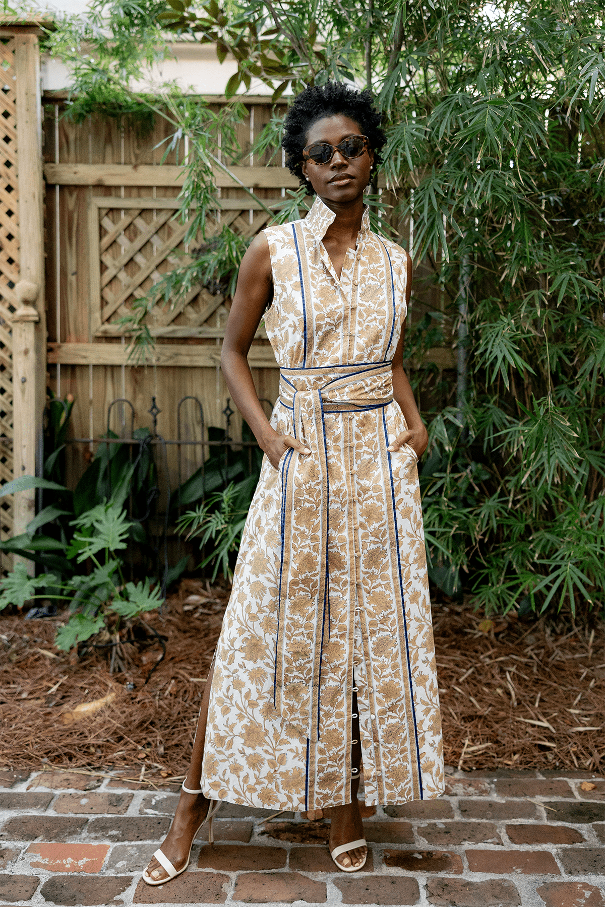Sleeveless Marrakech Kaftan | Chino/Navy Vintage Lily – SUE SARTOR