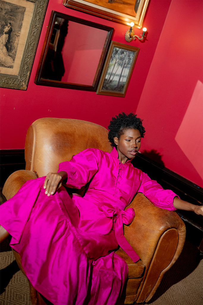 SUE SARTOR Flounce Maxi  | Fuchsia Silk Taffeta