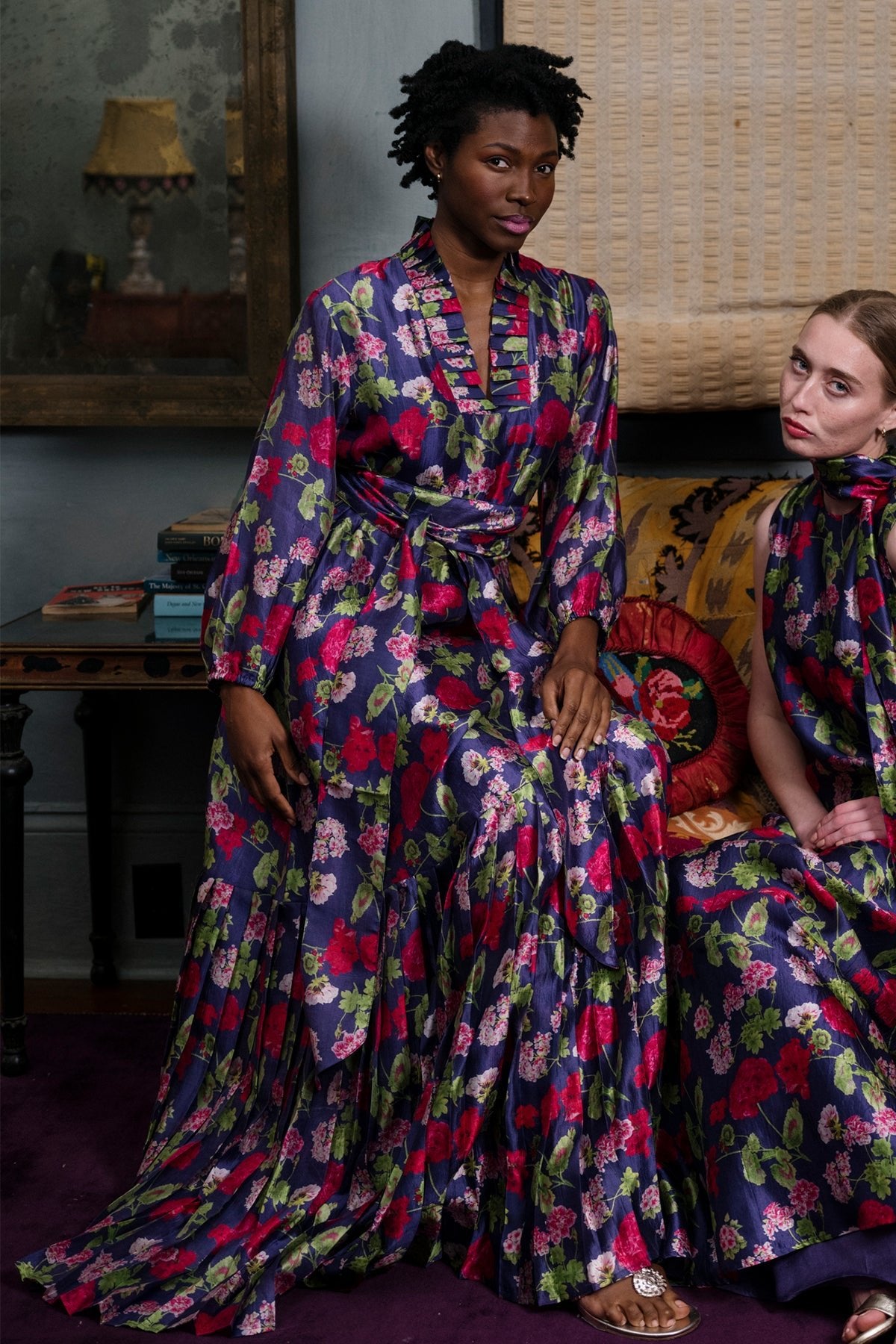Pleated SUE SARTOR Flounce Gown | Geranium Silk