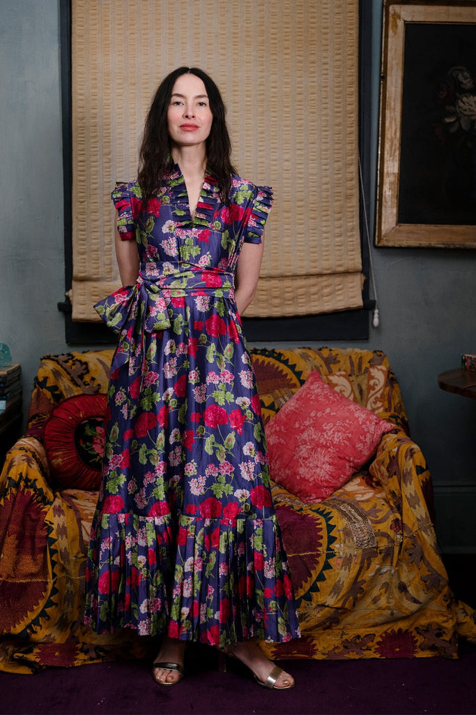 floral flounce maxi dress Sleeveless Pleated SUE SARTOR Flounce Maxi by SUE SARTOR M