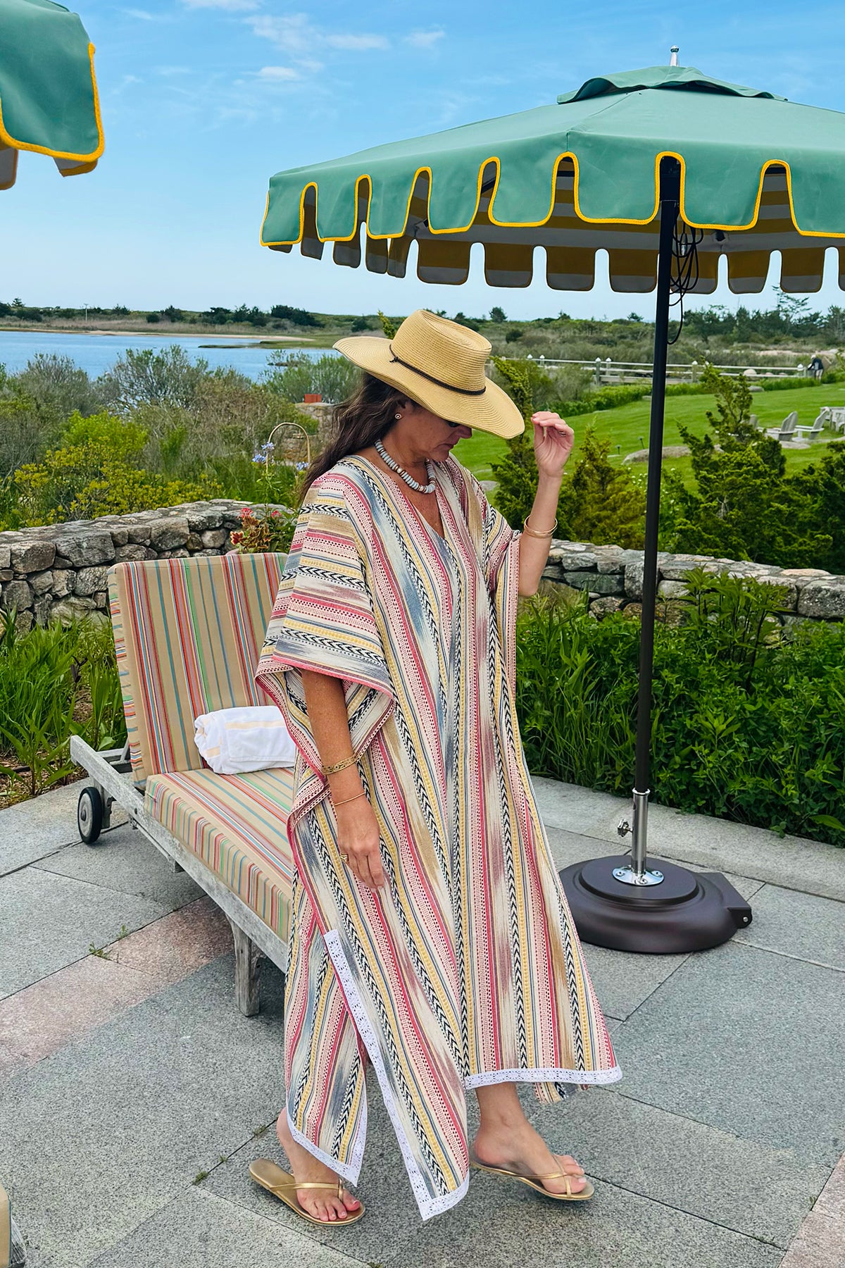 V-Neck Beach Kaftan Long | Cap Ferrat Ikat Stripe