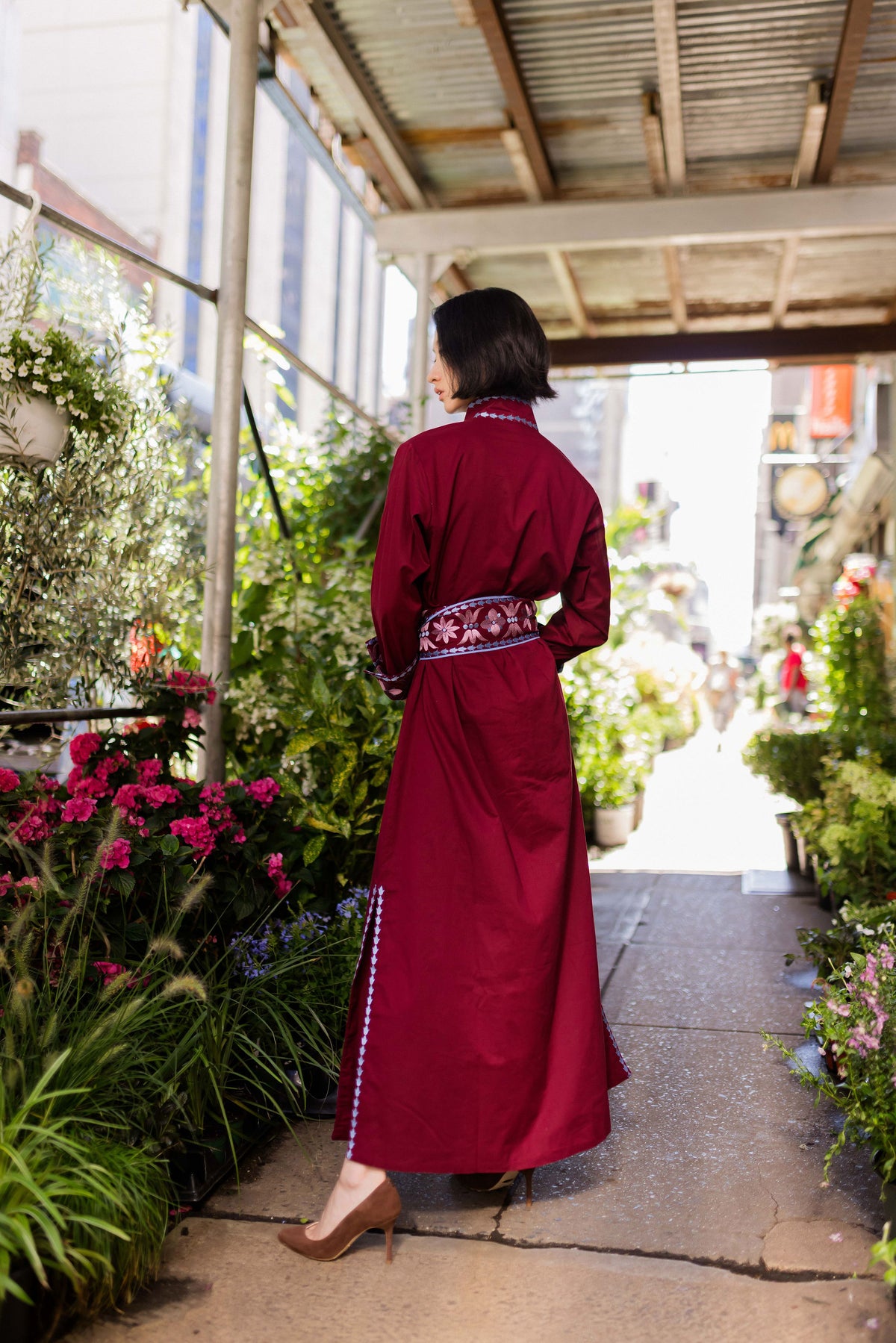 Marrakech Kaftan | Burgundy/Foxglove Embroidery