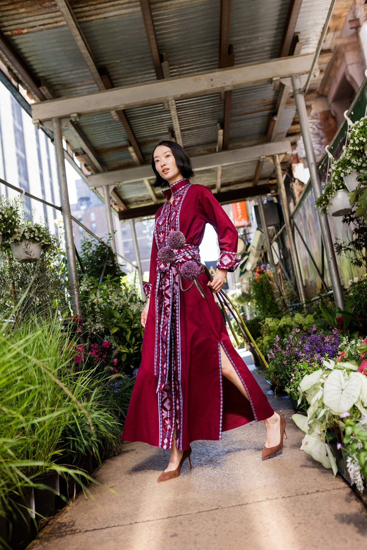 Marrakech Kaftan | Burgundy/Foxglove Embroidery