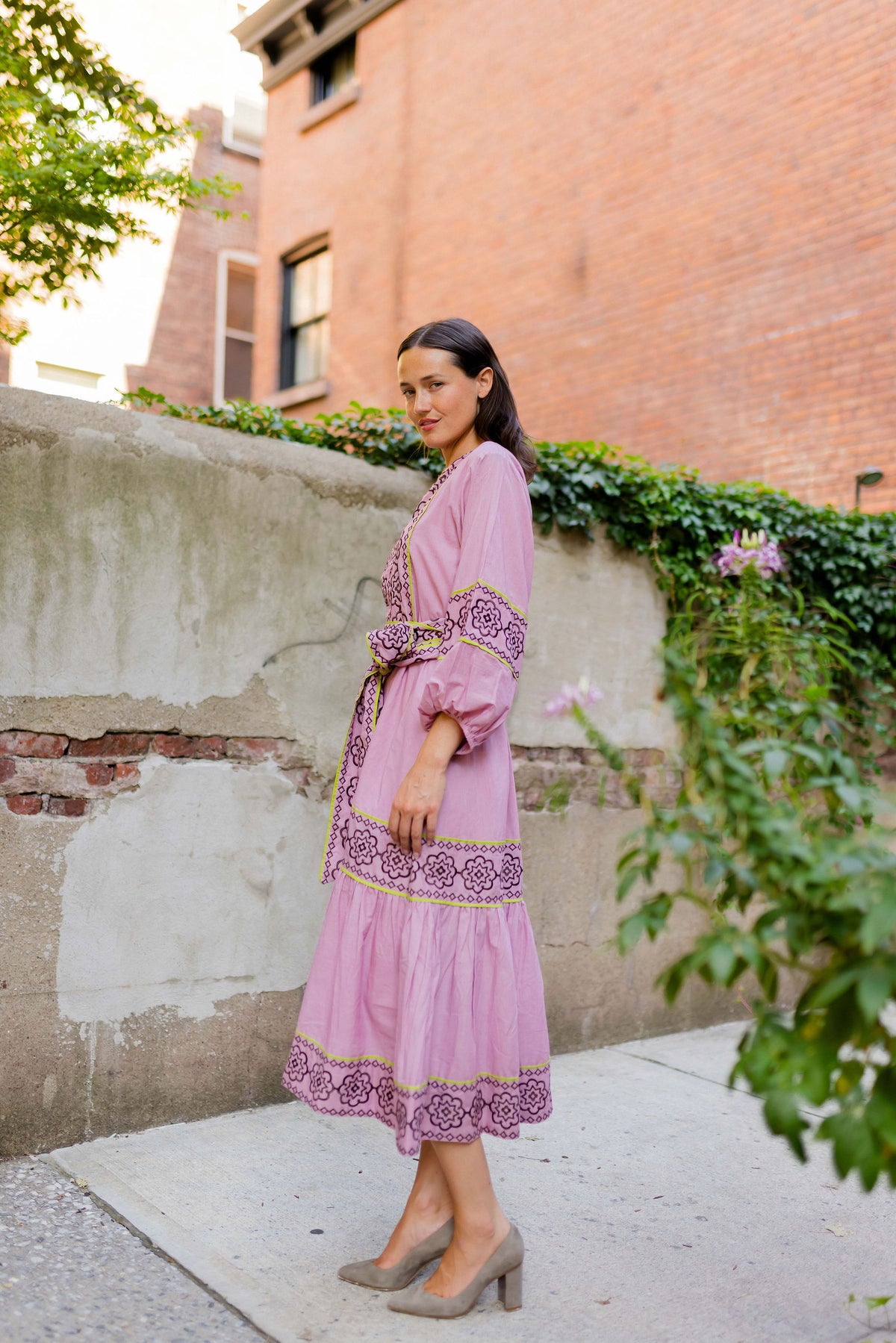 Jewel Neck SUE SARTOR Flounce | Foxglove/Chestnut Embroidery