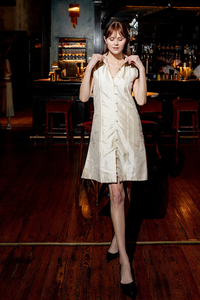 Sleeveless Marrakech Mini | Ivory Silk Taffeta