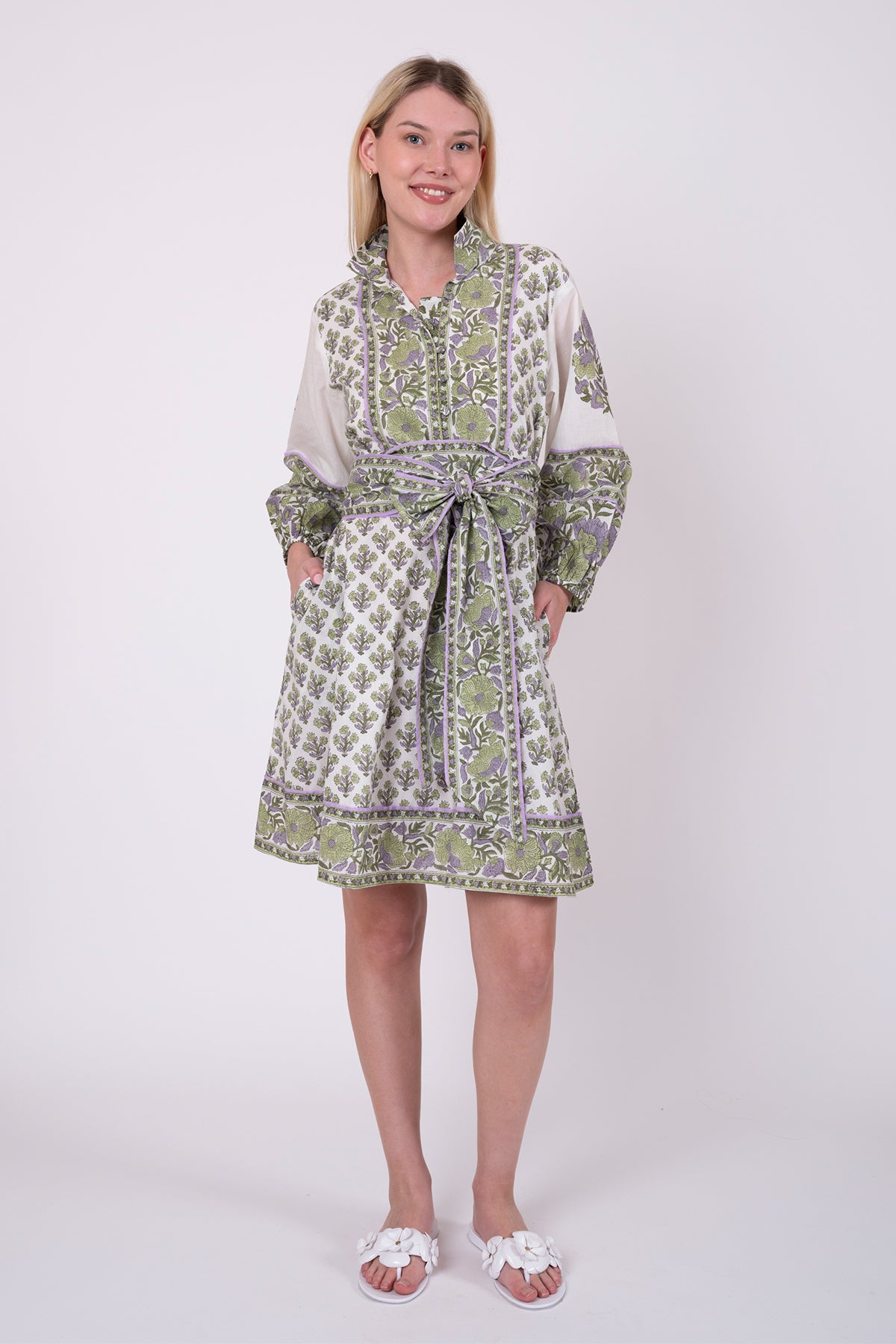 SUE SARTOR Flounce Shorty | Lavender/Pistachio Vintage Poppy
