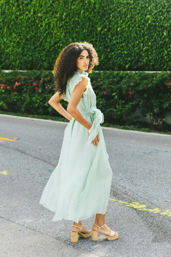 pale mint green dress Fairfield Sexy Dresses Erotic Porno PSK5433-C and PST8442 cut satin skirt with Select Pants Size:31W