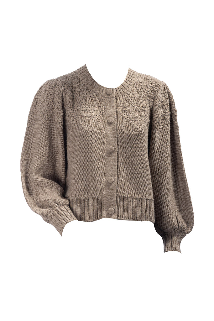 Barrel Sleeve Cardigan | Mocha Trellis