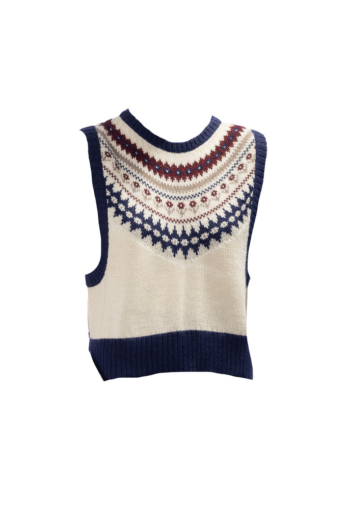 Boxy Vest | Navy/Burgundy/Ivory Fair Isle