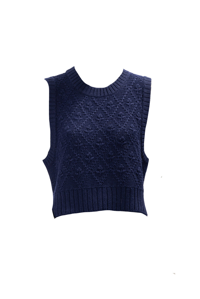 Boxy Vest | Navy Trellis