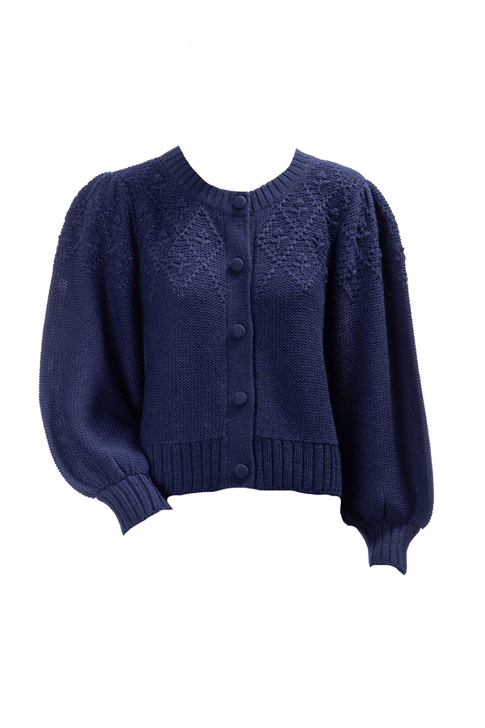 Barrel Sleeve Cardigan | Navy Trellis