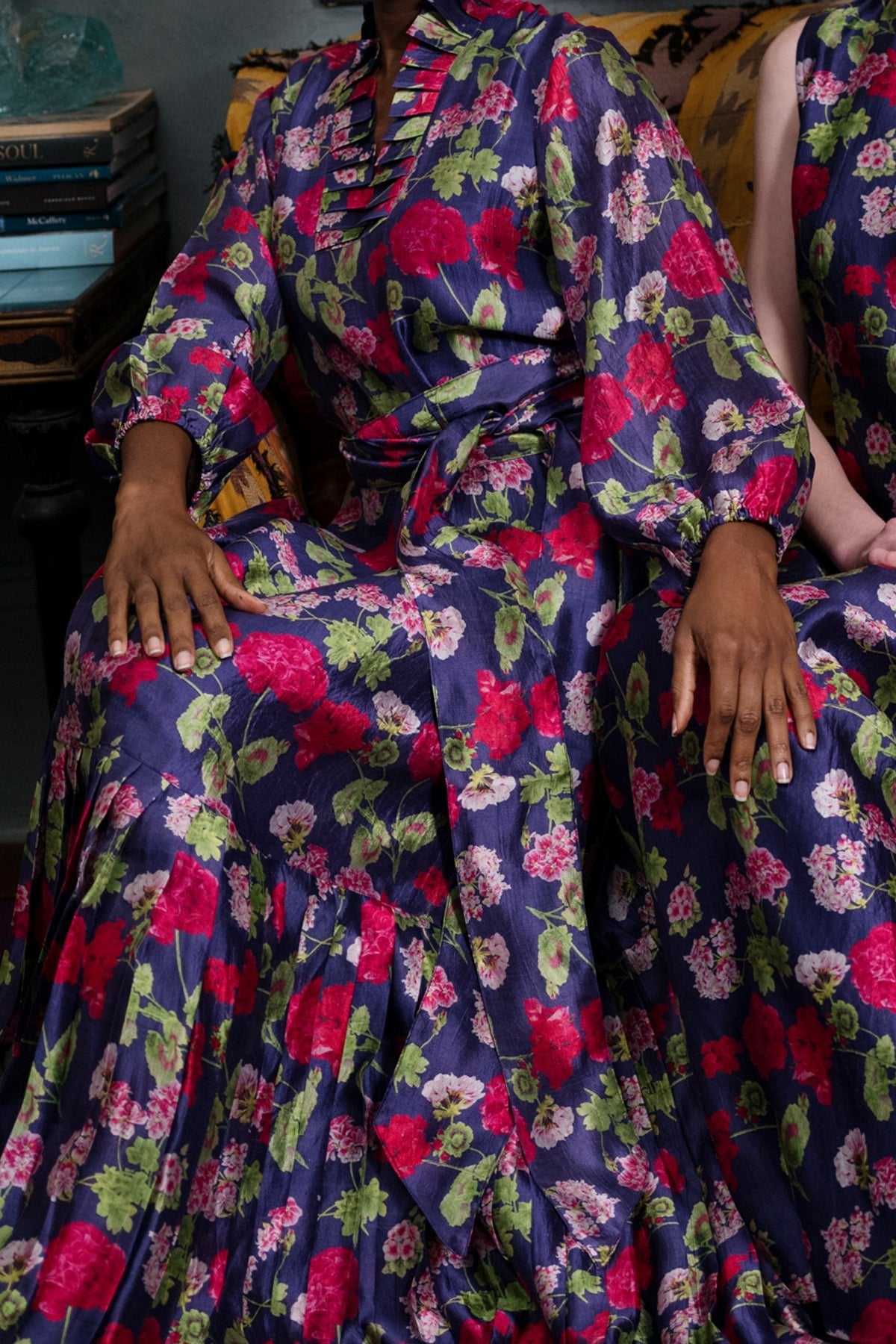 Pleated SUE SARTOR Flounce Gown | Geranium Silk