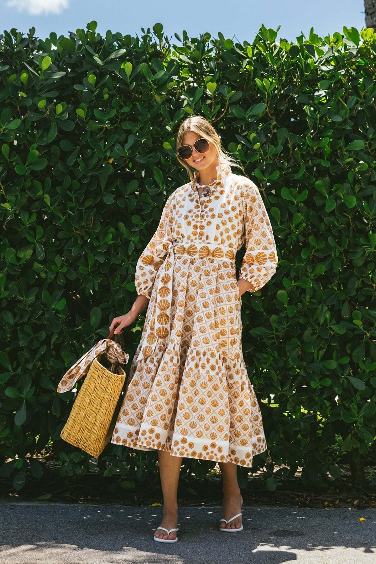 sue sartor long sleeve flounce midi dress SUE SARTOR Flounce