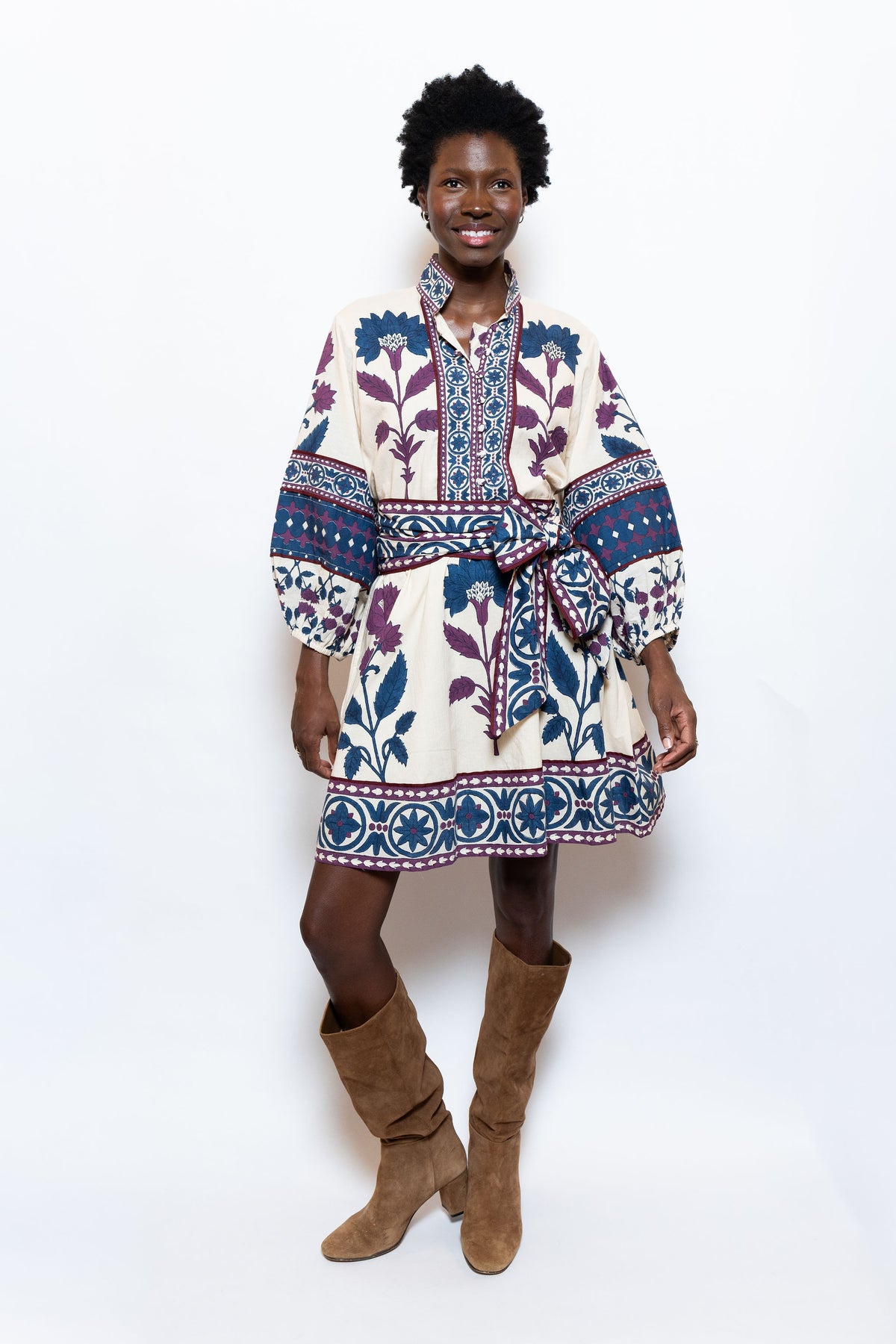 SUE SARTOR Flounce Shorty | Mulberry/Navy Dahlia