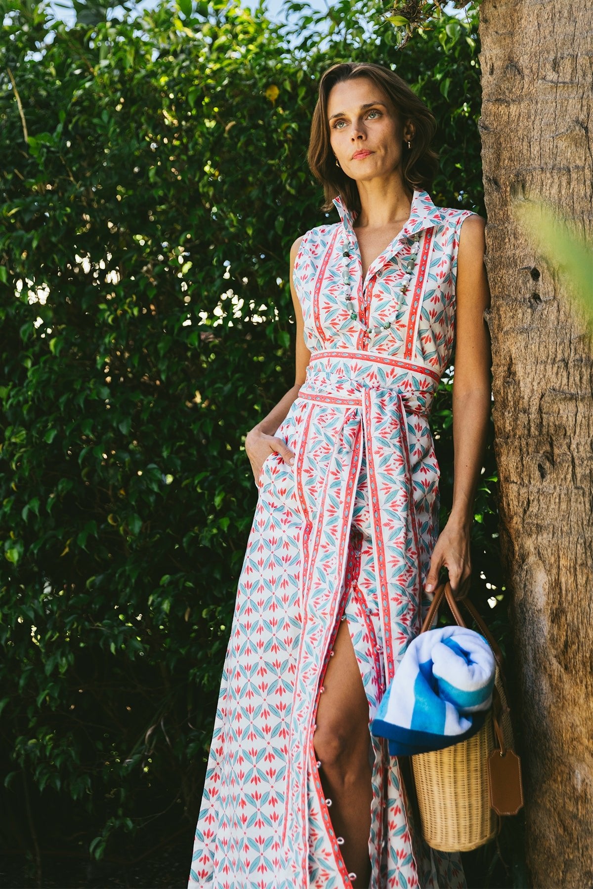 Sleeveless Marrakech Kaftan | Aqua/Heirloom Tomato Provence
