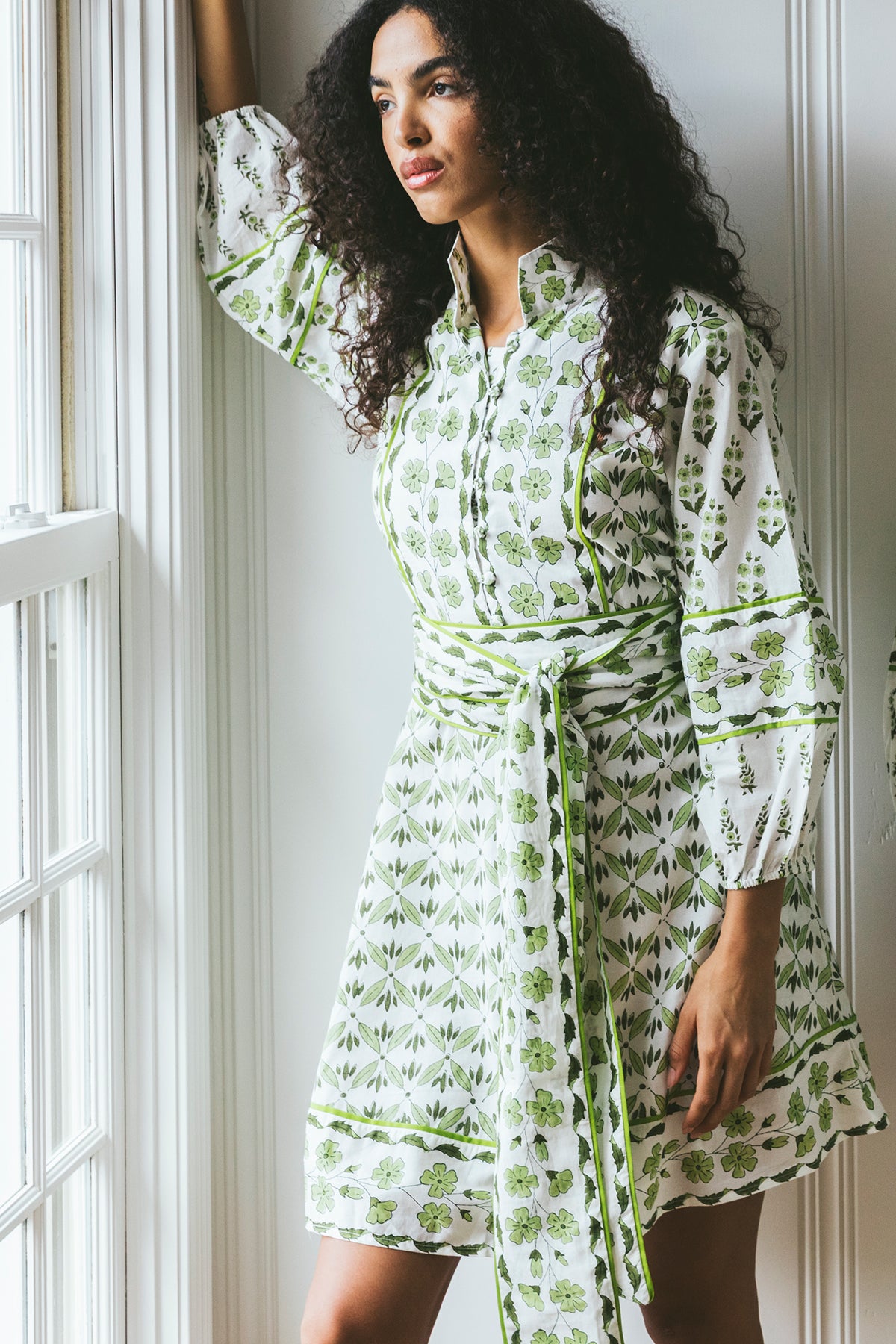 sue sartor long-sleeve flounce midi dress Sue Sartor Long-Sleeve Flounce Midi Dress