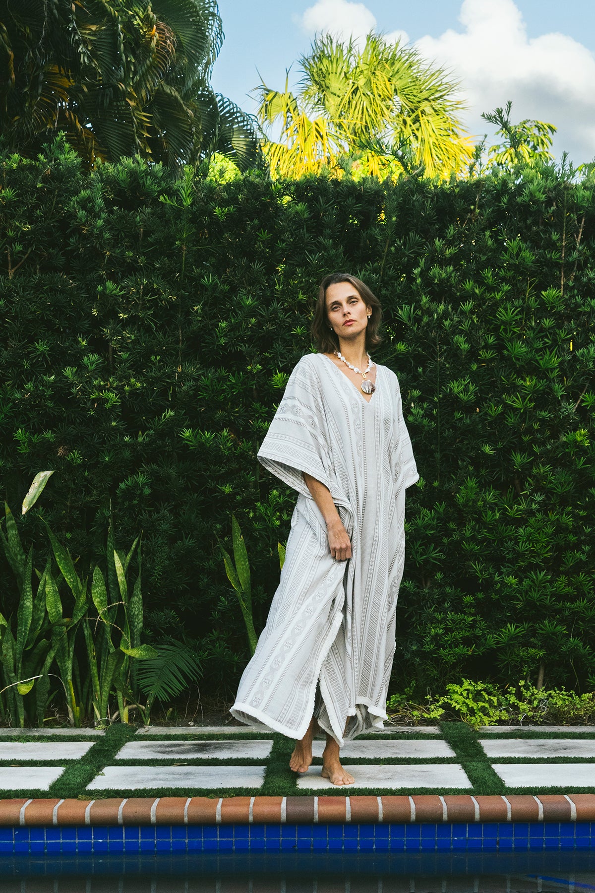 V-Neck Beach Kaftan Long | Provençal Sisal Stripe