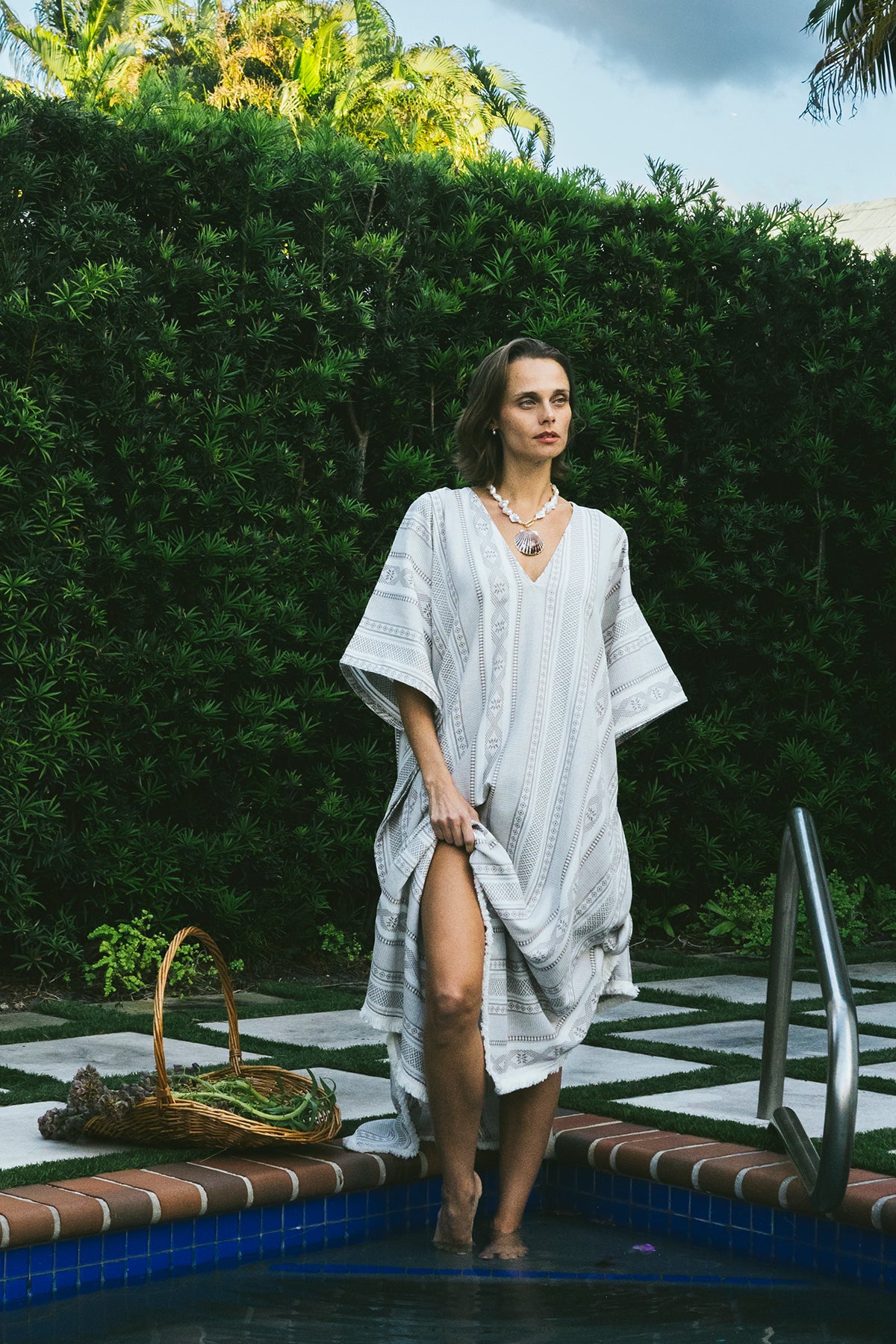 V-Neck Beach Kaftan Long | Provençal Sisal Stripe