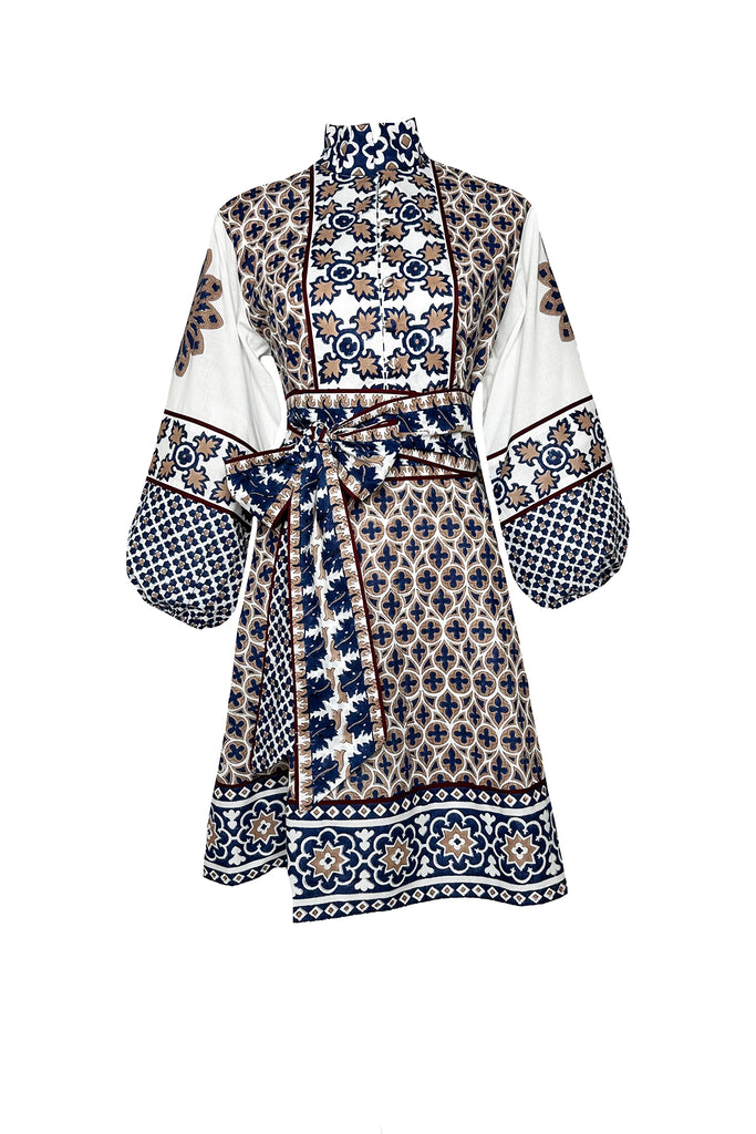 SUE SARTOR Flounce Shorty | Mocha/Navy Piazza