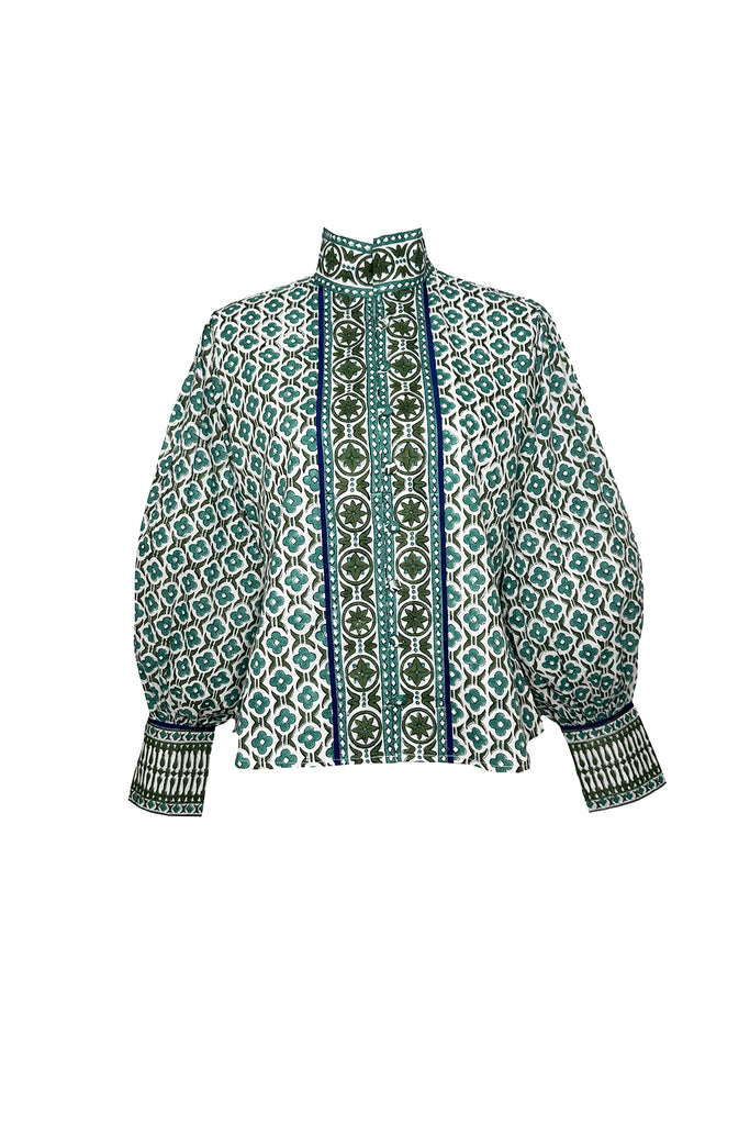 Boxy Balloon Sleeve Top | Verdigris Fiore