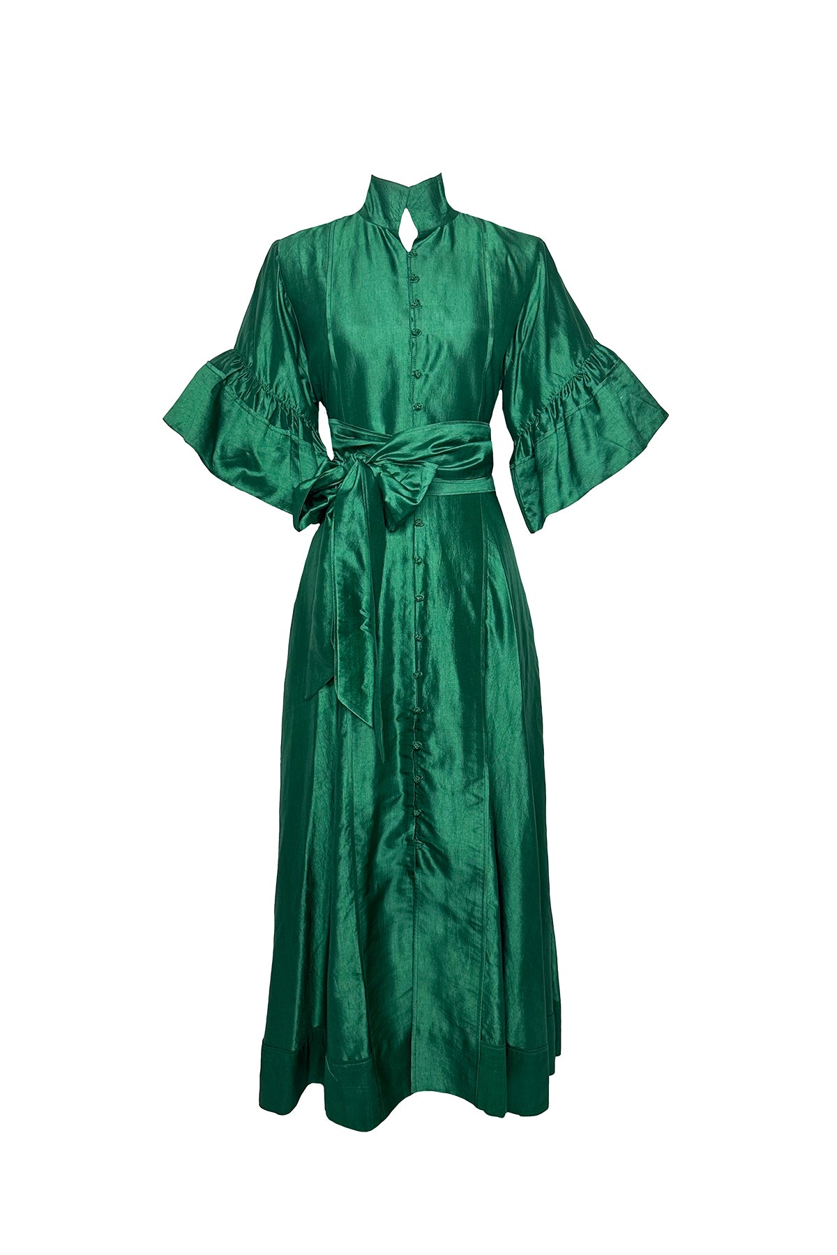 Leela Hostess Kaftan | Emerald Green Silk Taffeta