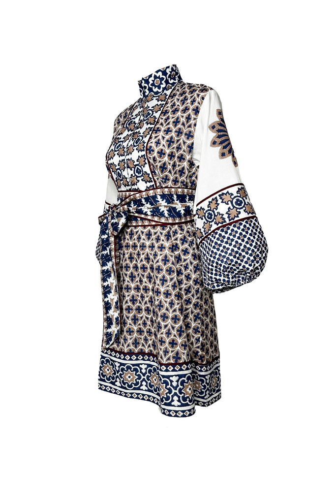 SUE SARTOR Flounce Shorty | Mocha/Navy Piazza