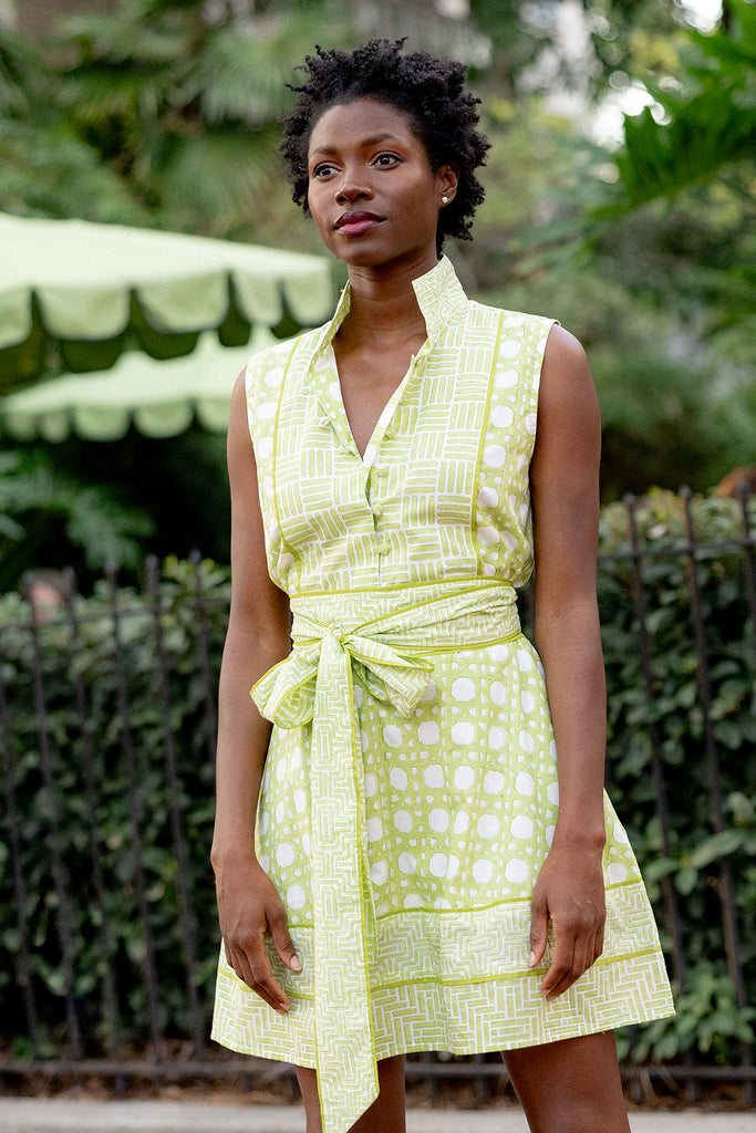 Sleeveless SUE SARTOR Flounce Mini | Chartreuse Caning