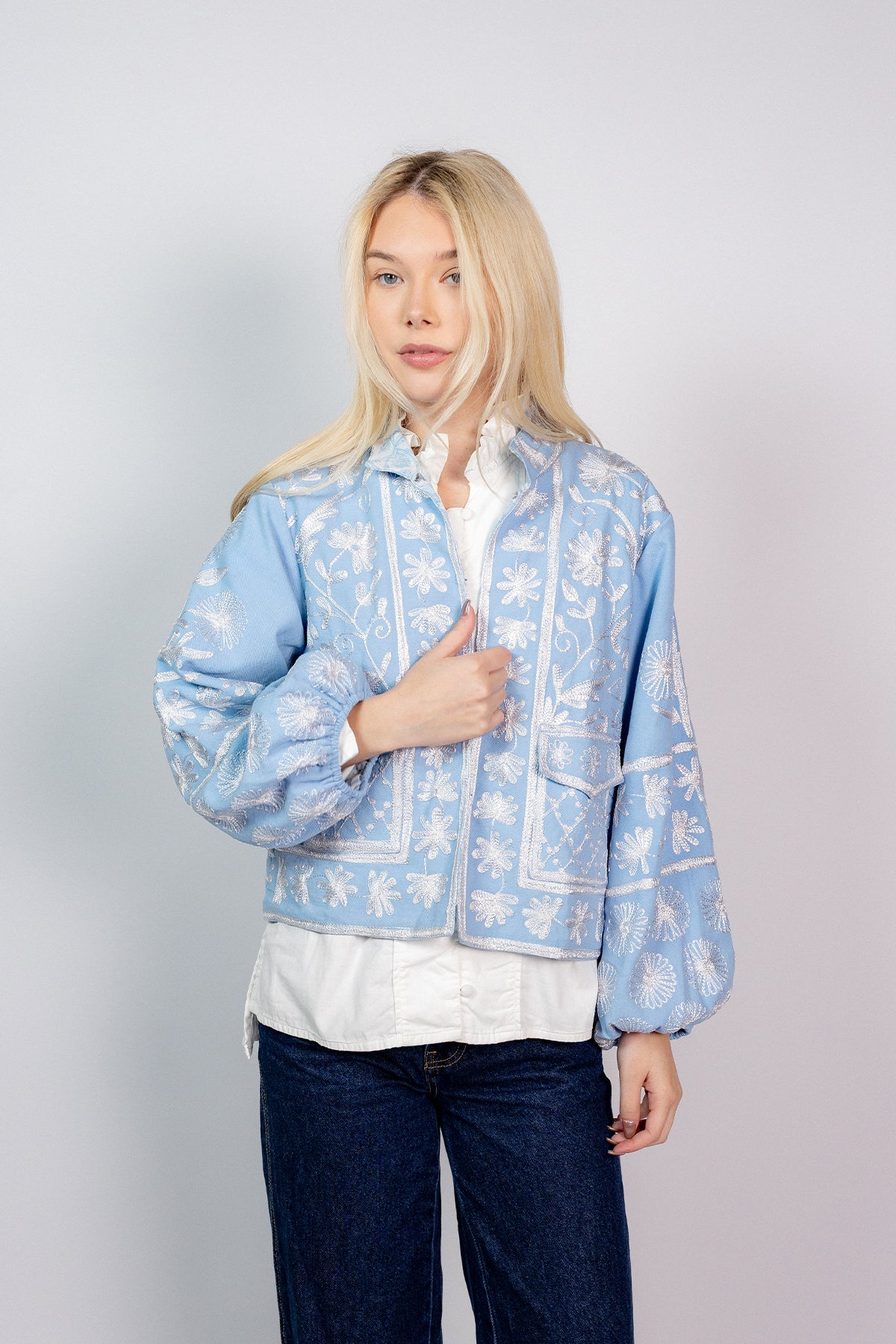 Suzani Blouson Jacket | Baby Blue – SUE SARTOR