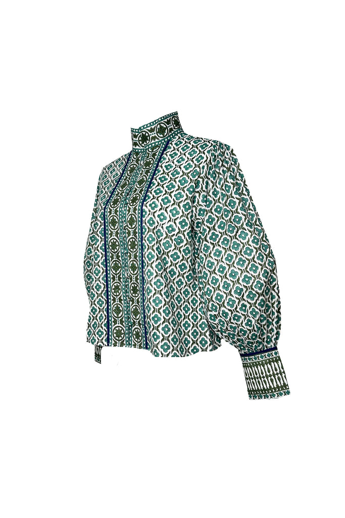 Boxy Balloon Sleeve Top | Verdigris Fiore